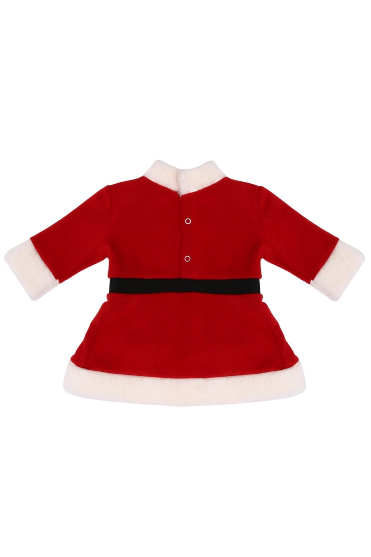 Kız Bebek Noel Elbise Kemerli Çıtçıtlı Patikli Şapkalı Yılbaşı Kostümü