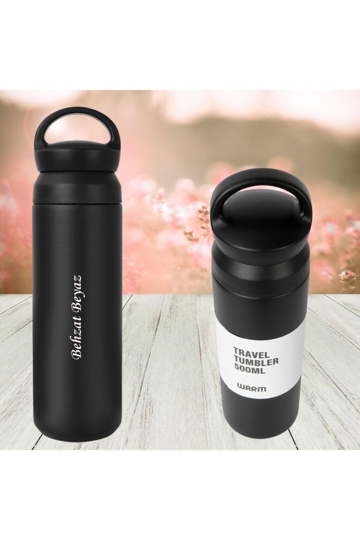 Siyah Çelik Termos 500 Ml Bitkisel Çay Ve Detox Içecekler Için Filtreli-tutma Kulplu