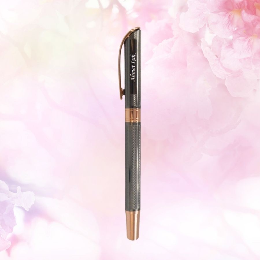 KİŞİYE ÖZEL KUTULU FÜME ROSE METAL ROLLER KALEM SETİ