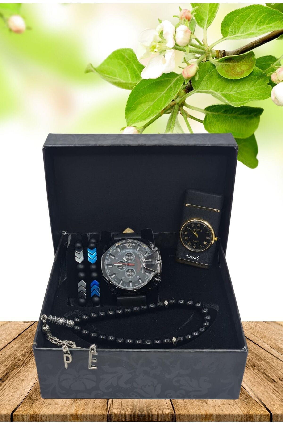 KİŞİYE ÖZEL HEDİYE SETİ ( SAAT-TESBİH- SAATLİ ÇAKMAK-BİLEKLİK)