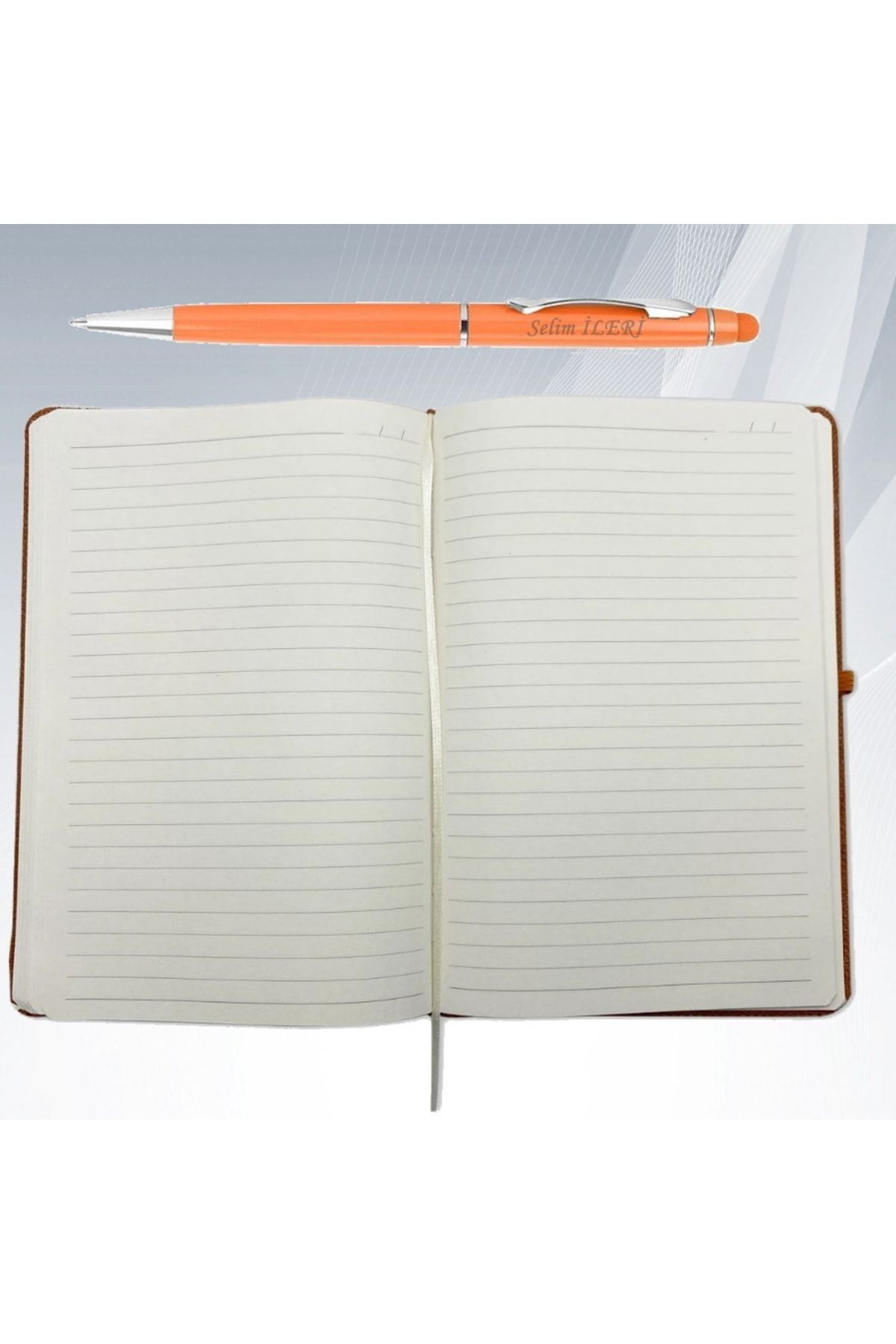 Kişiye Özel Isim Baskılı Çizgili Defter Ve Metal Tükenmez Kalem