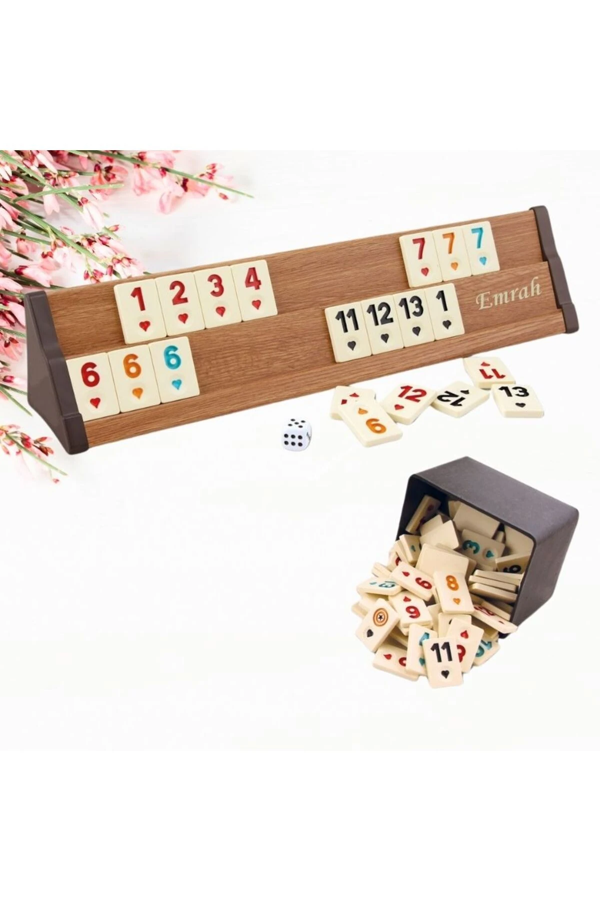 KİŞİYE ÖZEL İSİM BASKILI VİP AHŞAP OKEY TAKIMI ORTA BOY AÇIK RENK