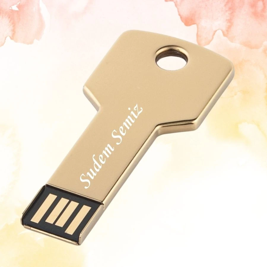 KİŞİYE ÖZEL İSİM BASKILI METAL KUTULU METAL ANAHTAR USB BELLEK 2.0 16GB - gold