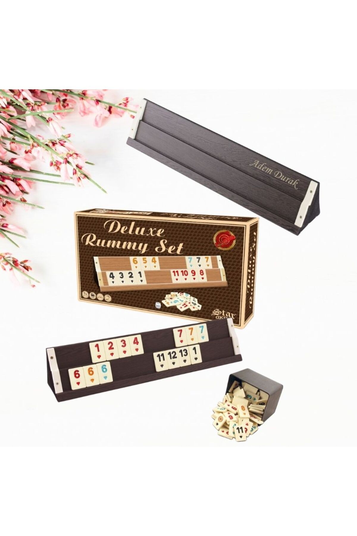 KİŞİYE ÖZEL İSİM BASKILI DELUXE AHŞAP OKEY TAKIMI KOYU RENK