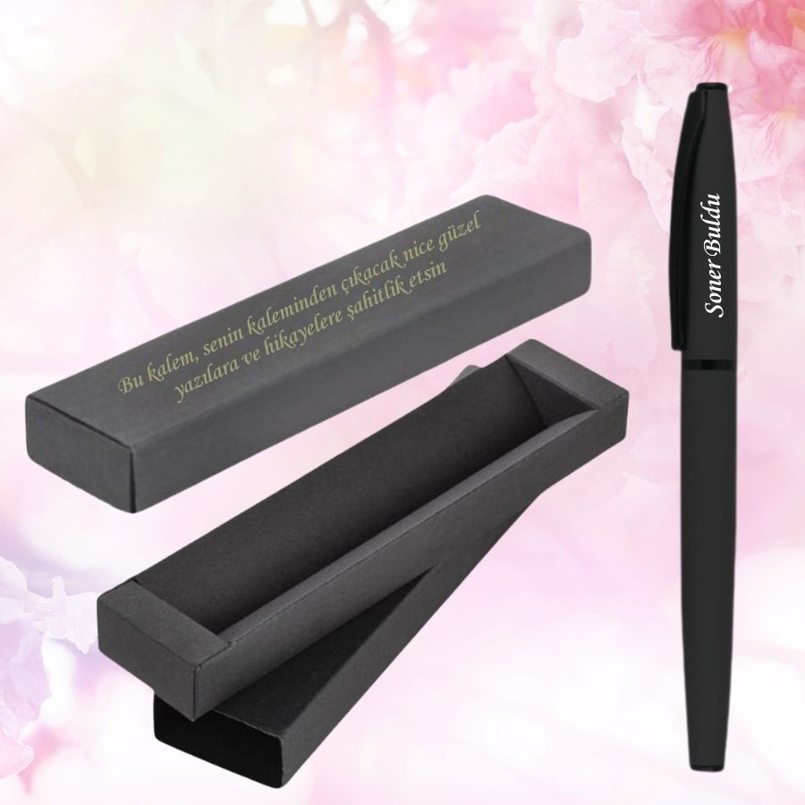 KİŞİYE ÖZEL SİYAH VEYA FÜME RENK KUTULU METAL ROLLER KALEM