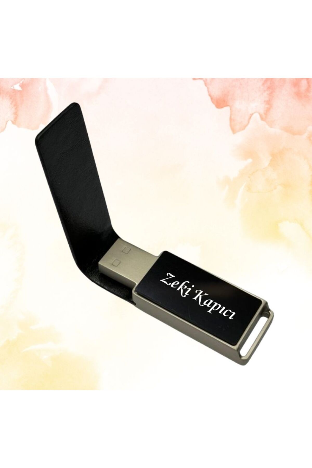 KİŞİYE ÖZEL İSİM BASKILI METAL KUTULU DERİ KAPAKLI BEYAZ IŞIKLI USB BELLEK