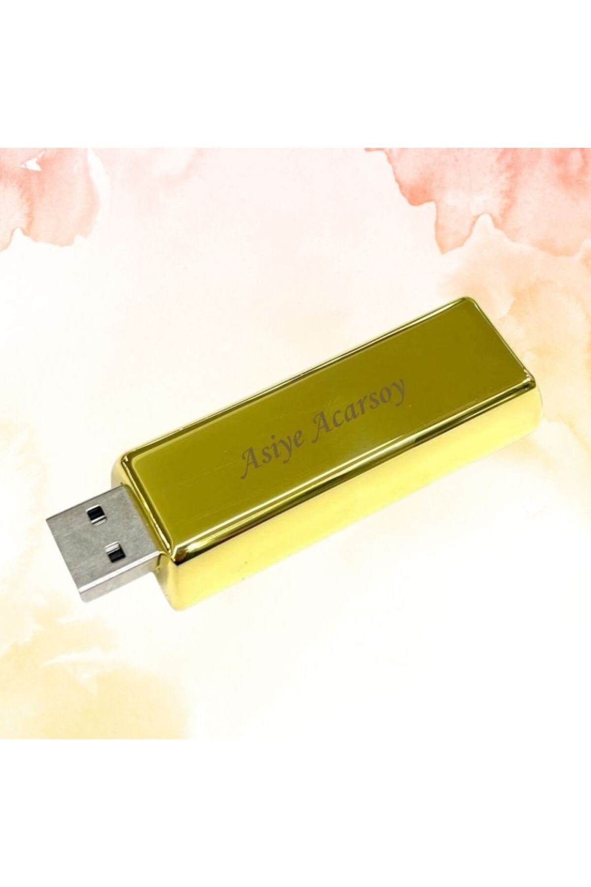 KİŞİYE ÖZEL İSİM BASKILI ALTIN RENKLİ METAL KUTULU ALTIN KÜLÇE USB BELLEK 64 GB