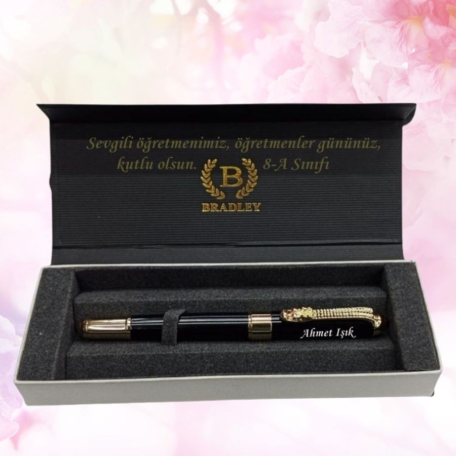 Kişiye Özel Siyah Renk Bradley Marka Kutulu Dolma Kalem Set