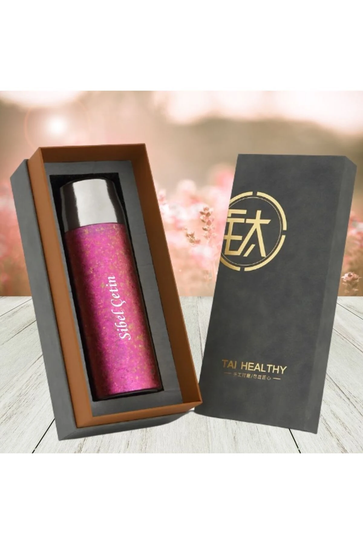 KİŞİYE ÖZEL İSİM BASKILI ÖZEL KUTULU VE HEDİYE ÇANTALI ANTİBAKTERİYEL TİTANYUM TERMOS 500 ML