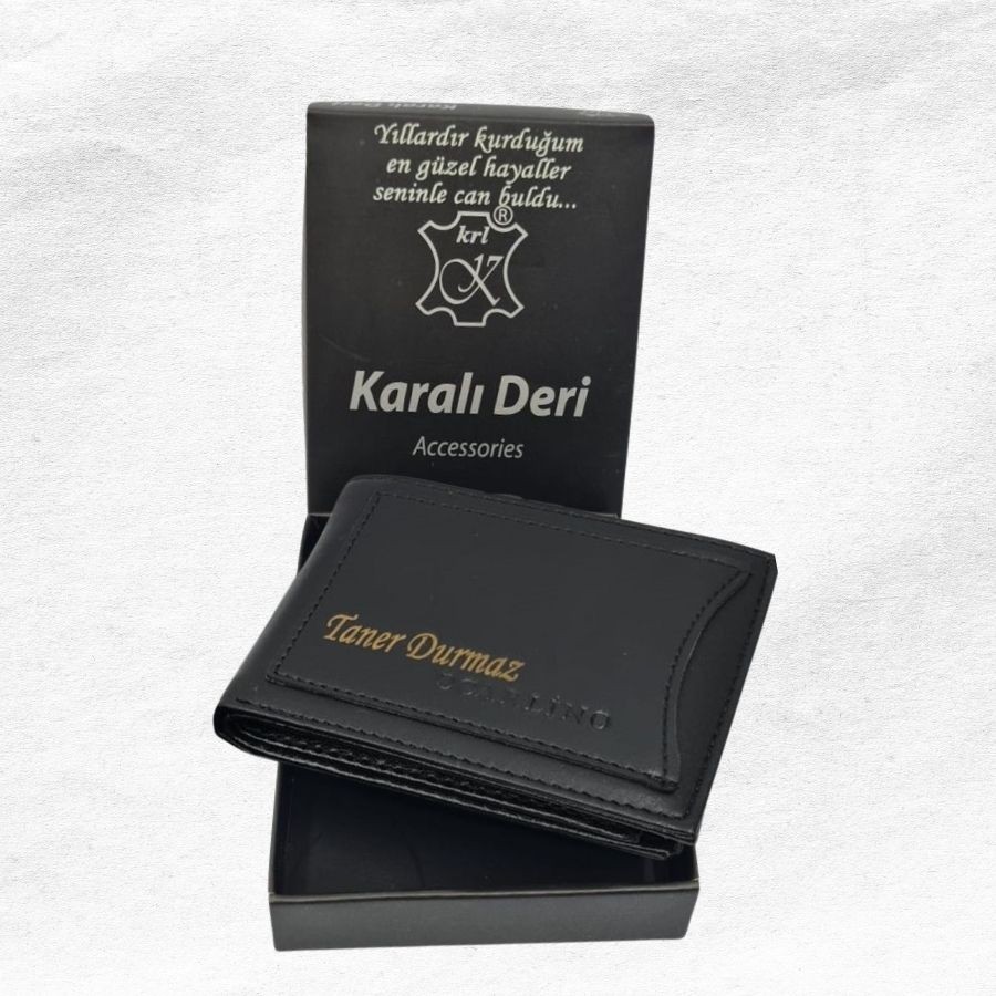 KİŞİYE ÖZEL KUTULU SİYAH ERKEK CÜZDAN