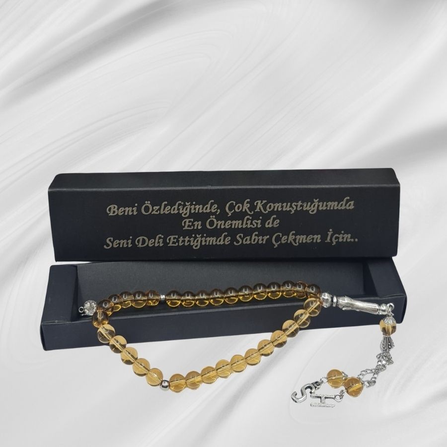 KİŞİYE ÖZEL KUTULU HARFLİ ONİKS DOĞAL TAŞTAN TESBİH