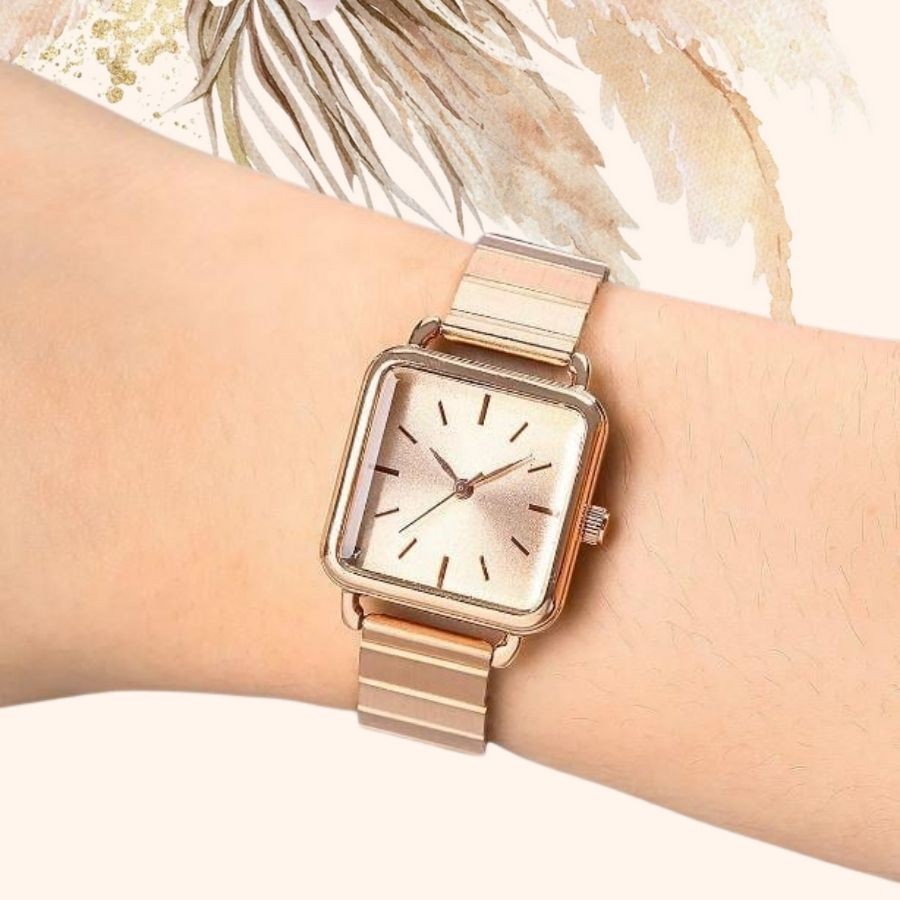  KİŞİYE ÖZEL KUTULU METAL KORDON MİNİMAL KARE ROSE GOLD VEYA SİYAH ROSE GOLD KADIN KOL SAATİ
