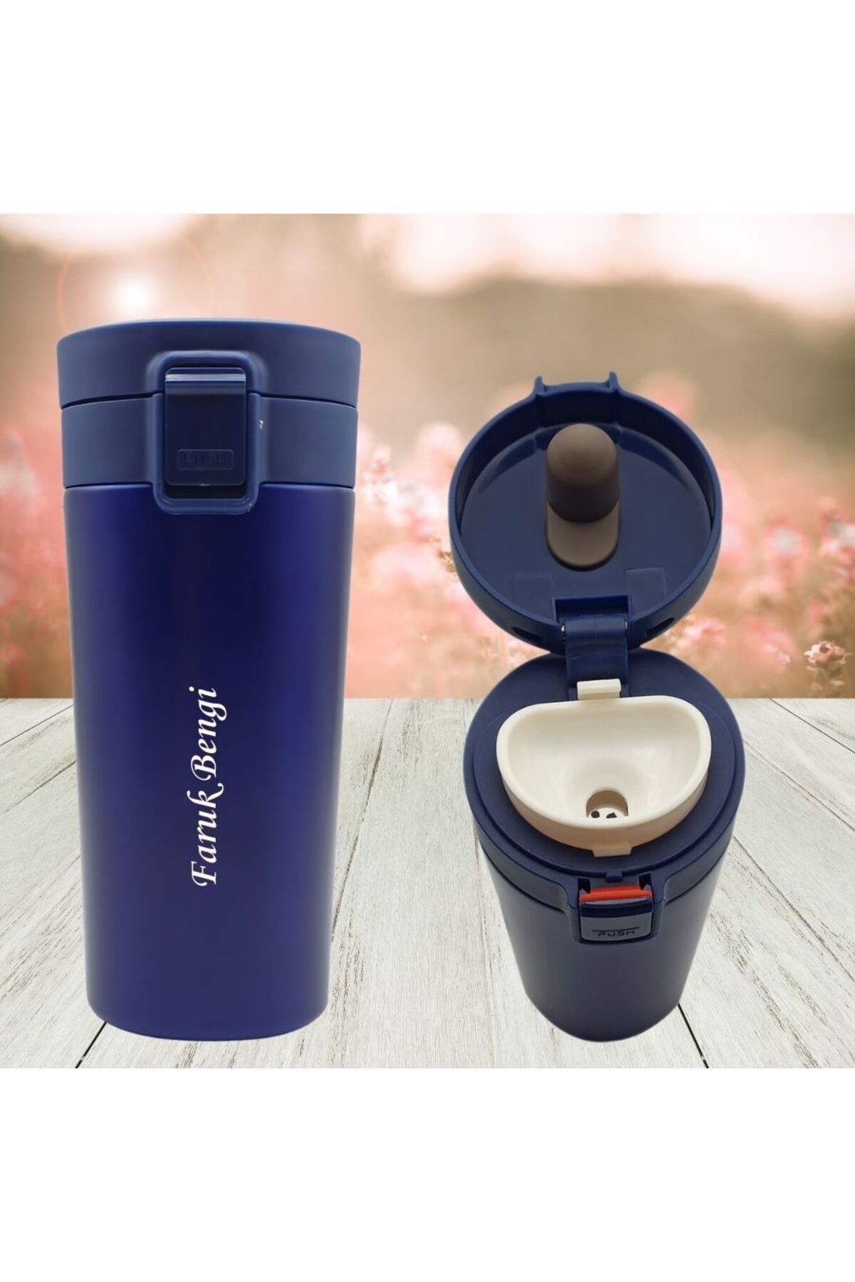 Hediyesi Bizden Kişiye Özel Isim Baskılı Kapak Kilidli Ve Tuş Mekanizmalı Çelik Termos Mug 350 ml