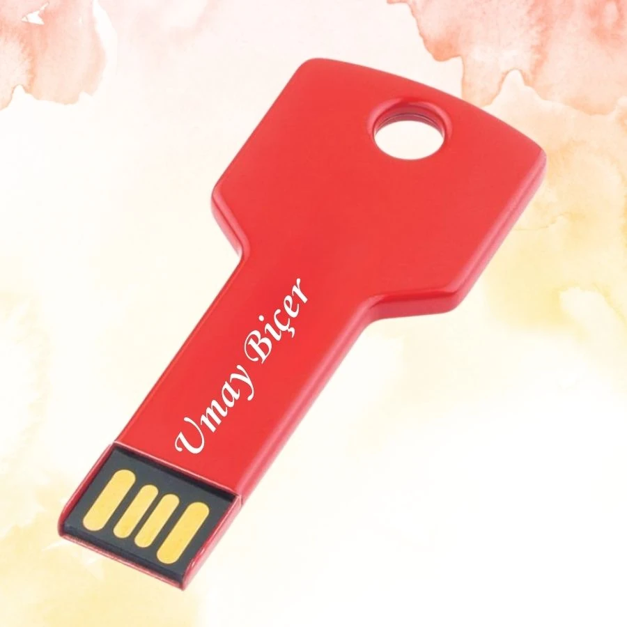 KİŞİYE ÖZEL İSİM BASKILI METAL KUTULU METAL ANAHTAR USB BELLEK 2.0 16GB - kirmizi