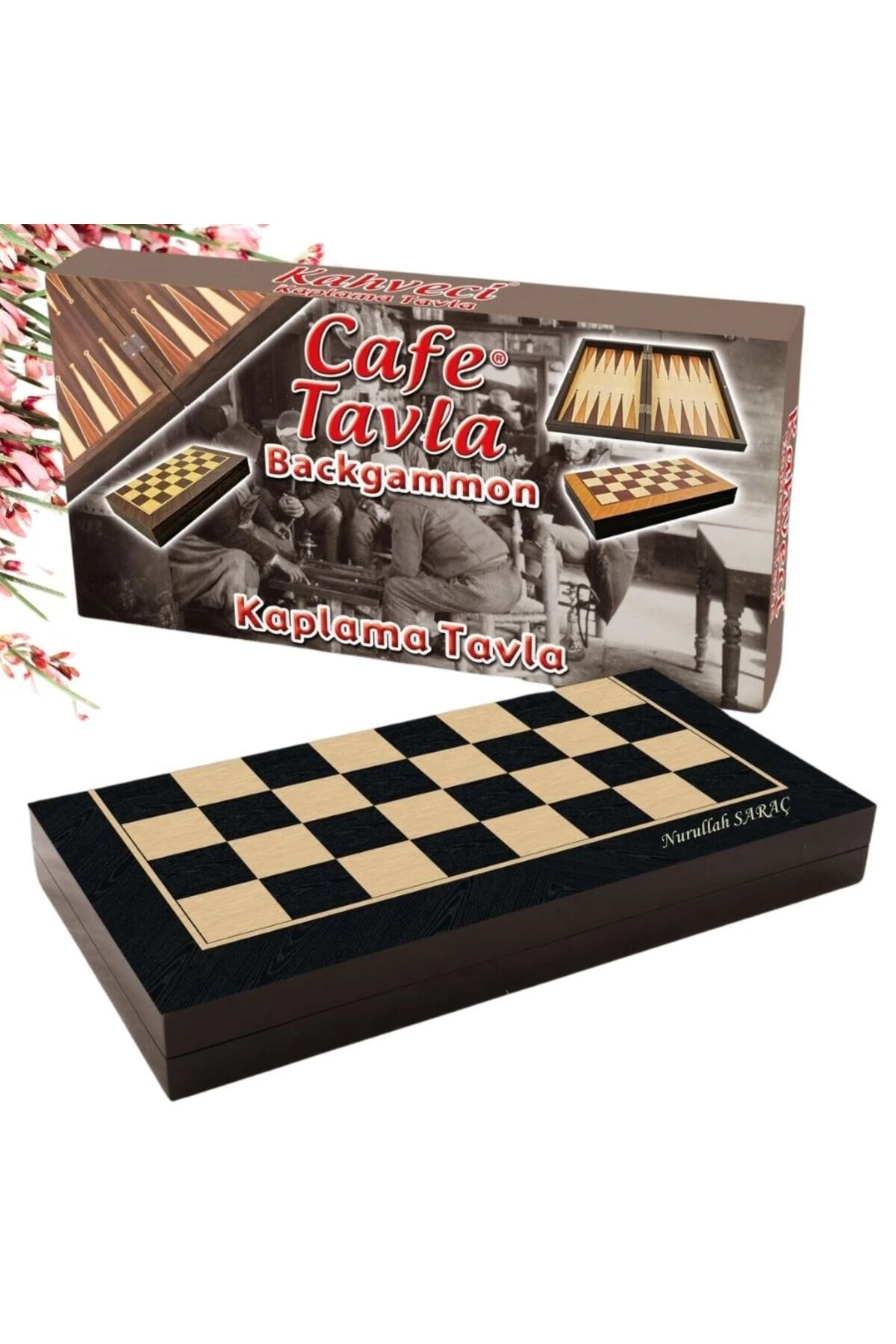 KİŞİYE ÖZEL İSİM BASKILI KOYU VENGE CAFE TAVLA TAKIMI