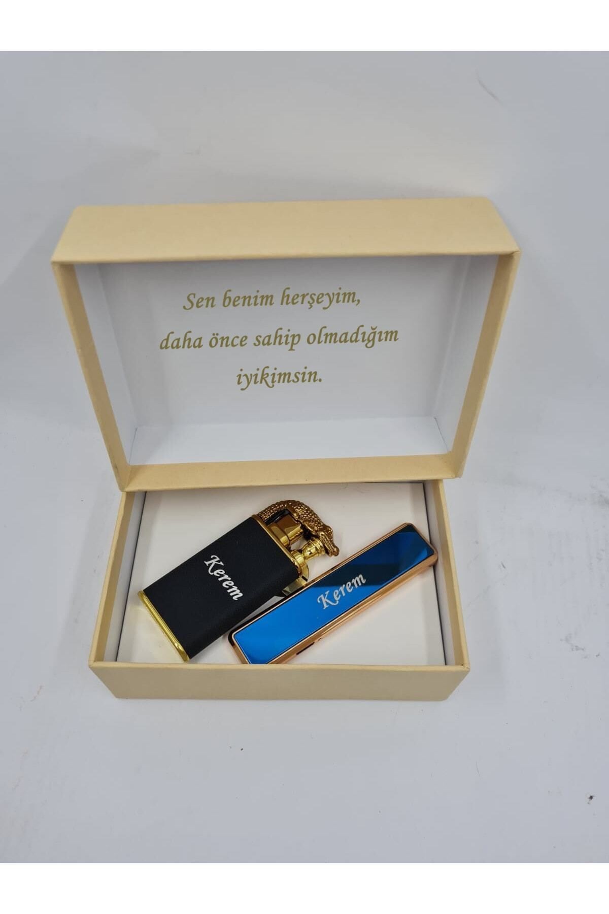 Kişiye Özel Isim Baskılı Usb Şarjlı Elektronik Çakmak Timsah Figürlü Çift Alevli Gazlı Çakmak Seti