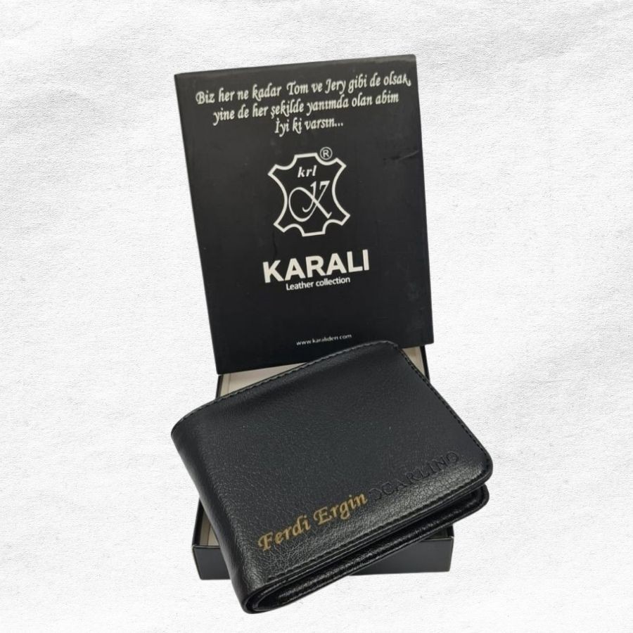 KİŞİYE ÖZEL KUTULU SİYAH ERKEK CÜZDAN