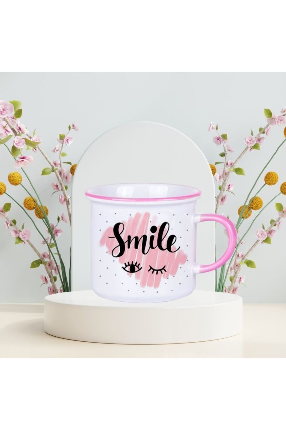 KİŞİYE ÖZEL İSİM RESİM BASKILI AĞIZ ÇEVRESİ VE KULPU RENKLİ ENAMEL KUPA