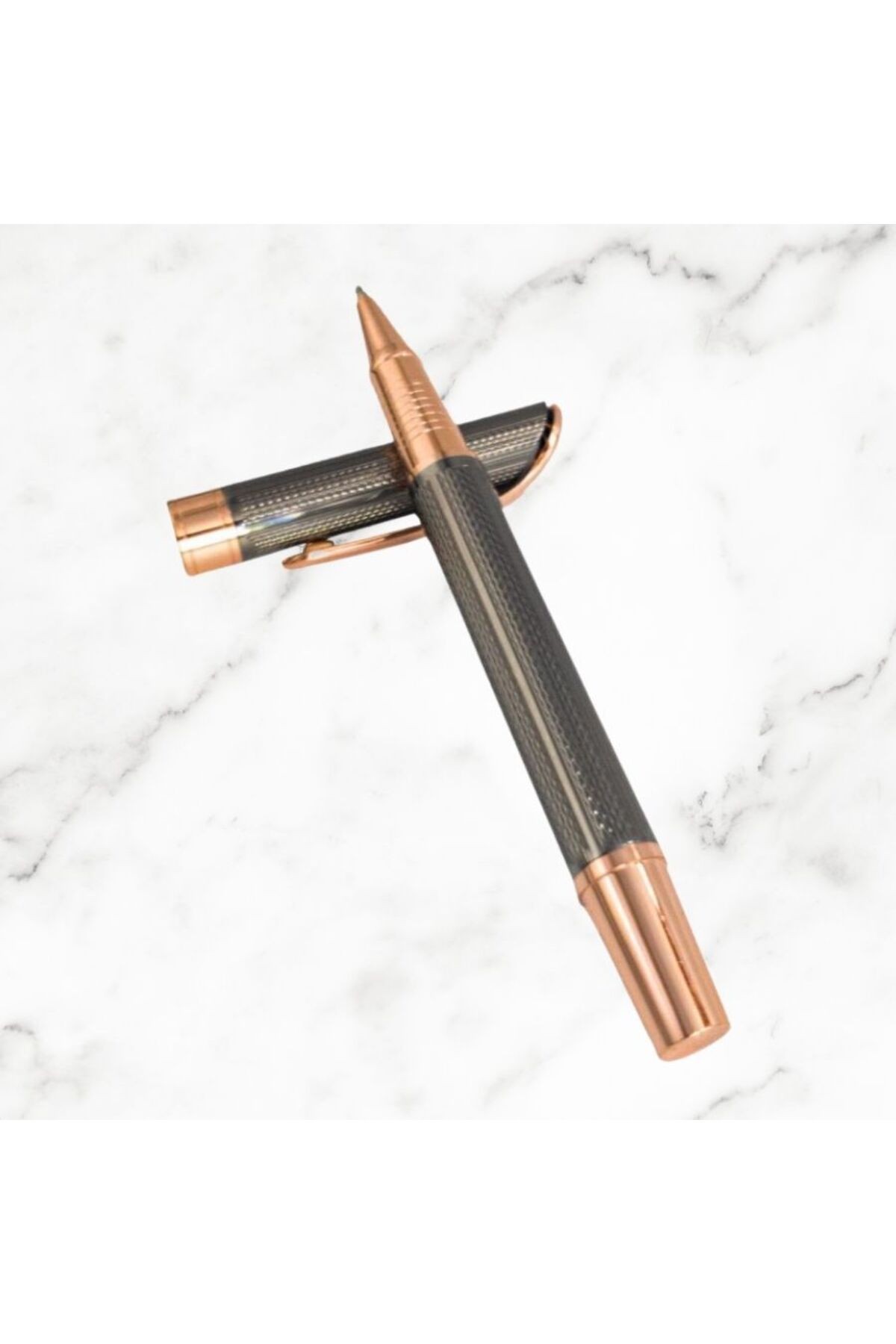 Hediyesibizden Kutulu Kişiye Özel Füme Rose Metal Roller Kalem Seti