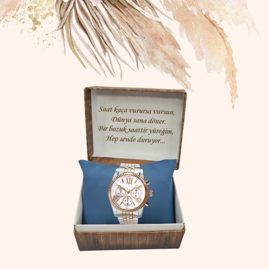 KİŞİYE ÖZEL KUTULU METAL KORDON METAL KASA GÜMÜŞ ROSE GOLD KADIN KOL SAATİ