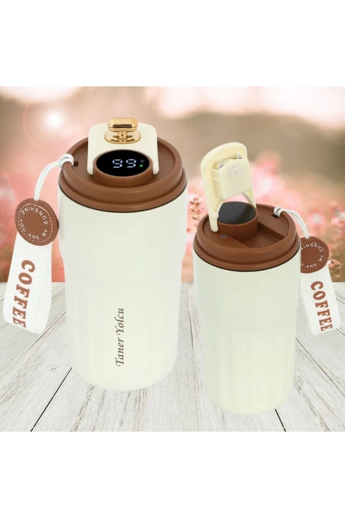 KİŞİYE ÖZEL İSİM BASKILI LED SICAKLIK GÖSTERGELİ DERECELİ TERMOS 400 ML