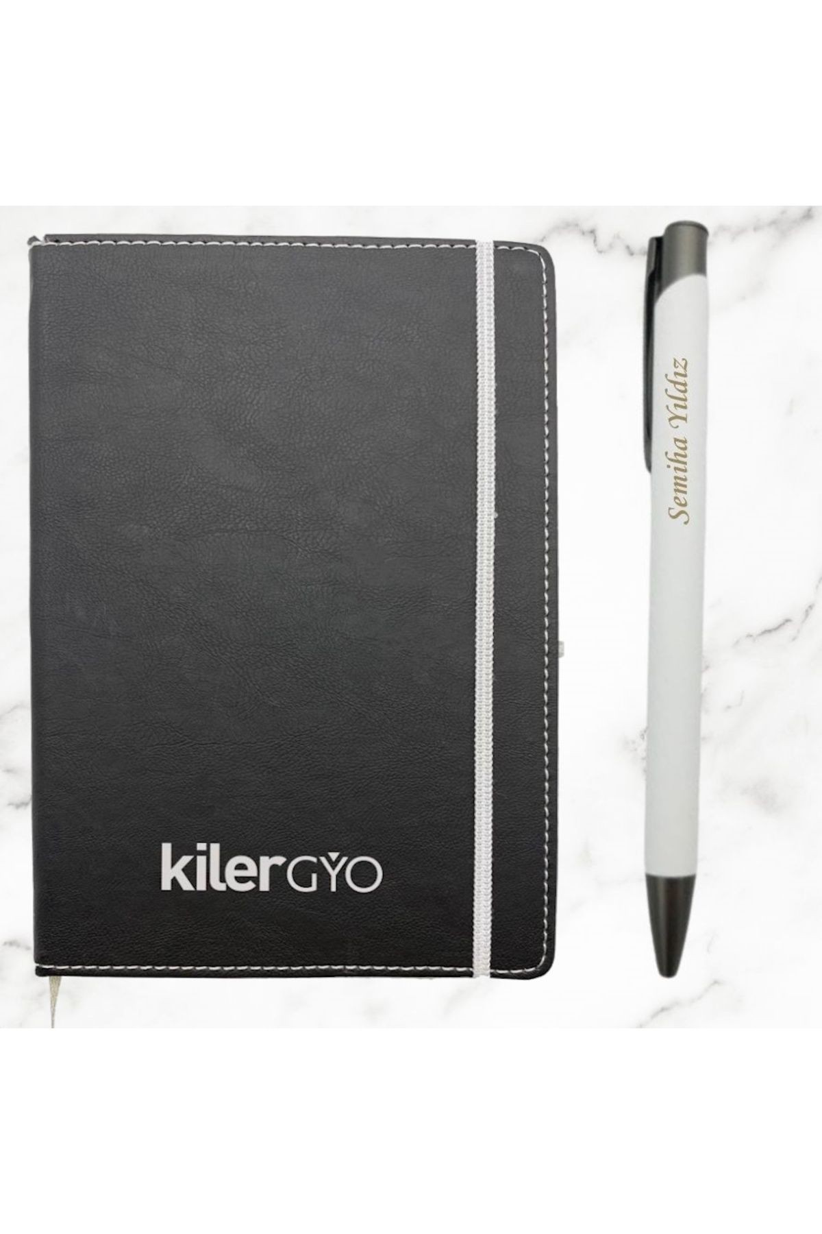 Kişiye Özel Isim Baskılı Deri Kapaklı Çizgili Sihirli Defter Ve Kalem Seti