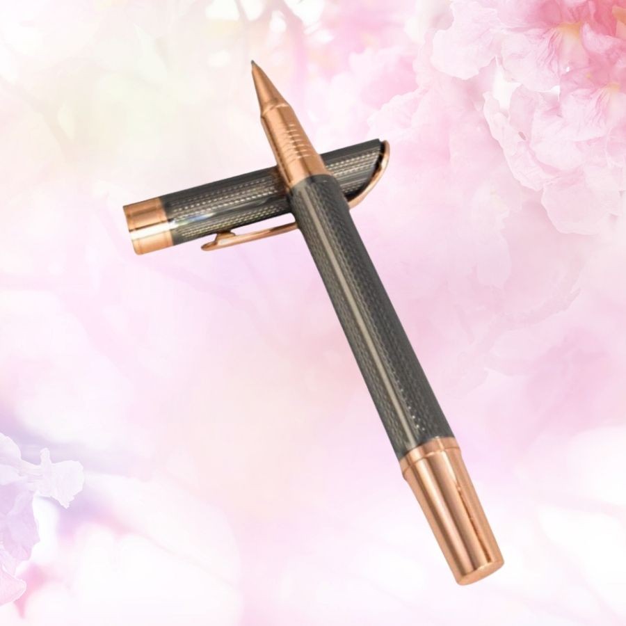 KİŞİYE ÖZEL KUTULU FÜME ROSE METAL ROLLER KALEM SETİ