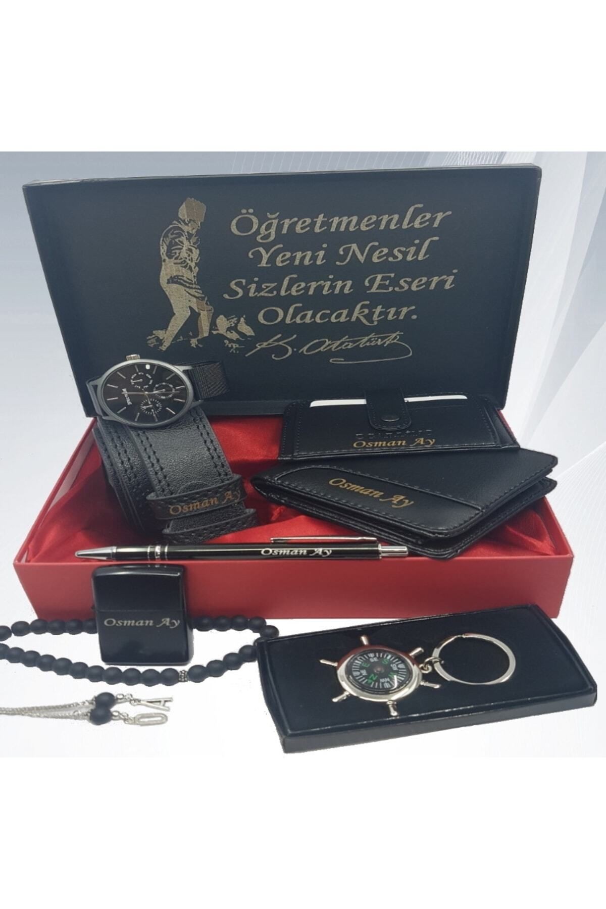 Kişiye Özel Erkek Hediye Seti (kemer-saat-cüzdan-kartlık-tesbih-çakmak-anahtarlık-kalem)
