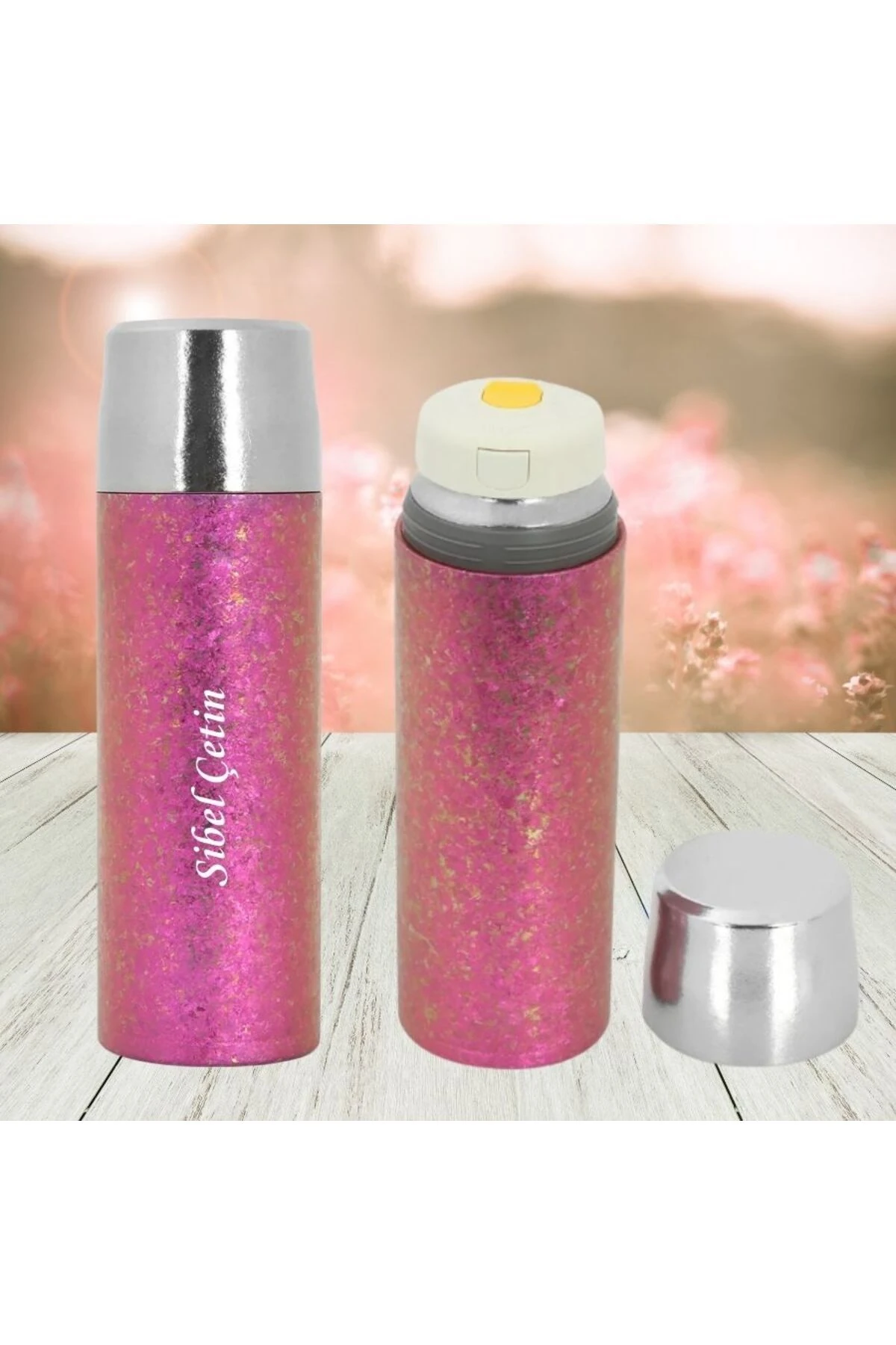 KİŞİYE ÖZEL İSİM BASKILI ÖZEL KUTULU VE HEDİYE ÇANTALI ANTİBAKTERİYEL TİTANYUM TERMOS 500 ML