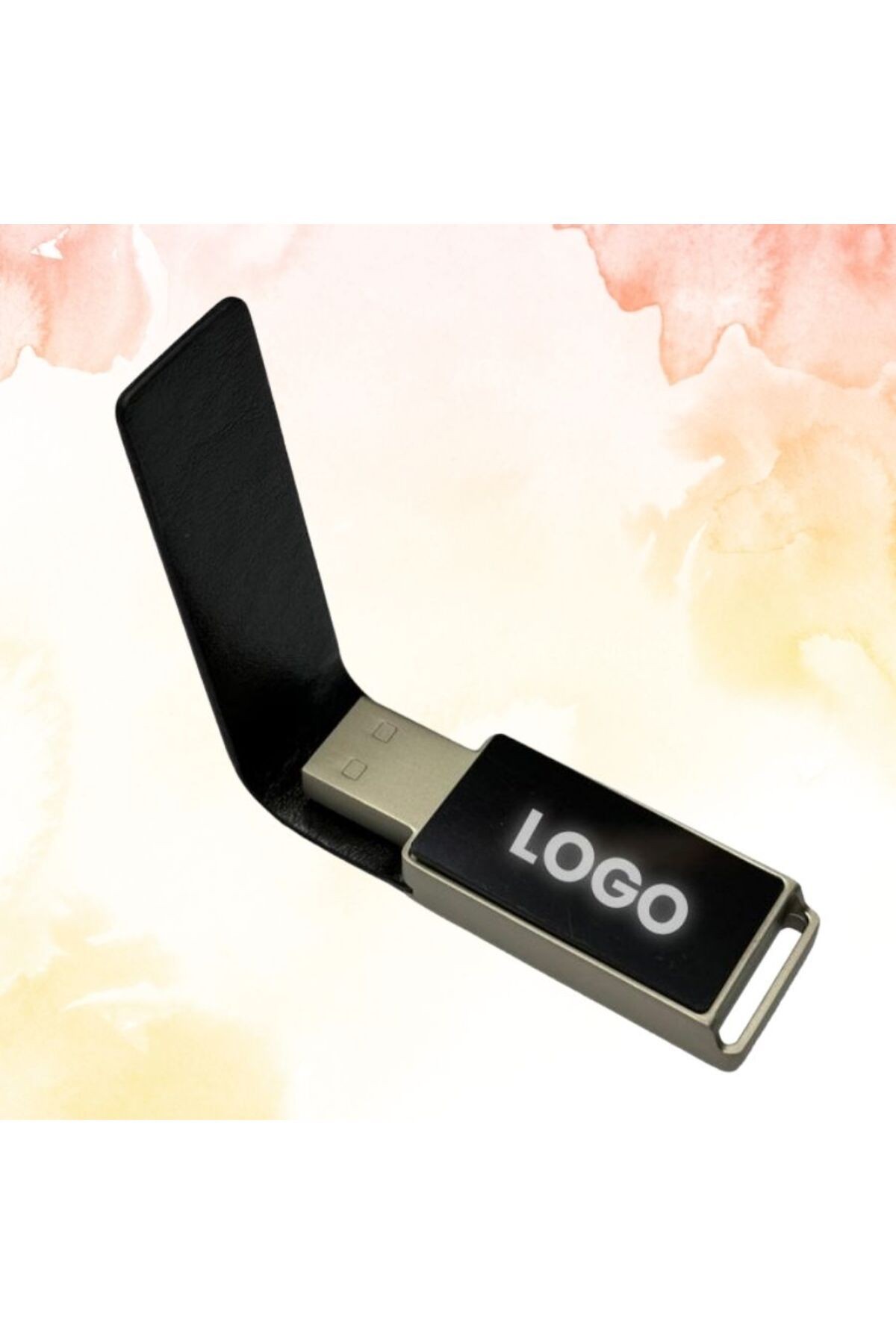 KİŞİYE ÖZEL İSİM BASKILI METAL KUTULU DERİ KAPAKLI BEYAZ IŞIKLI USB BELLEK
