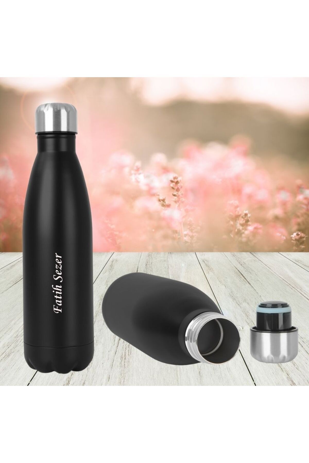 Kişiye Özel Isim Baskılı Çevirmeli Açılır Kapak Çelik Termos 500 ml
