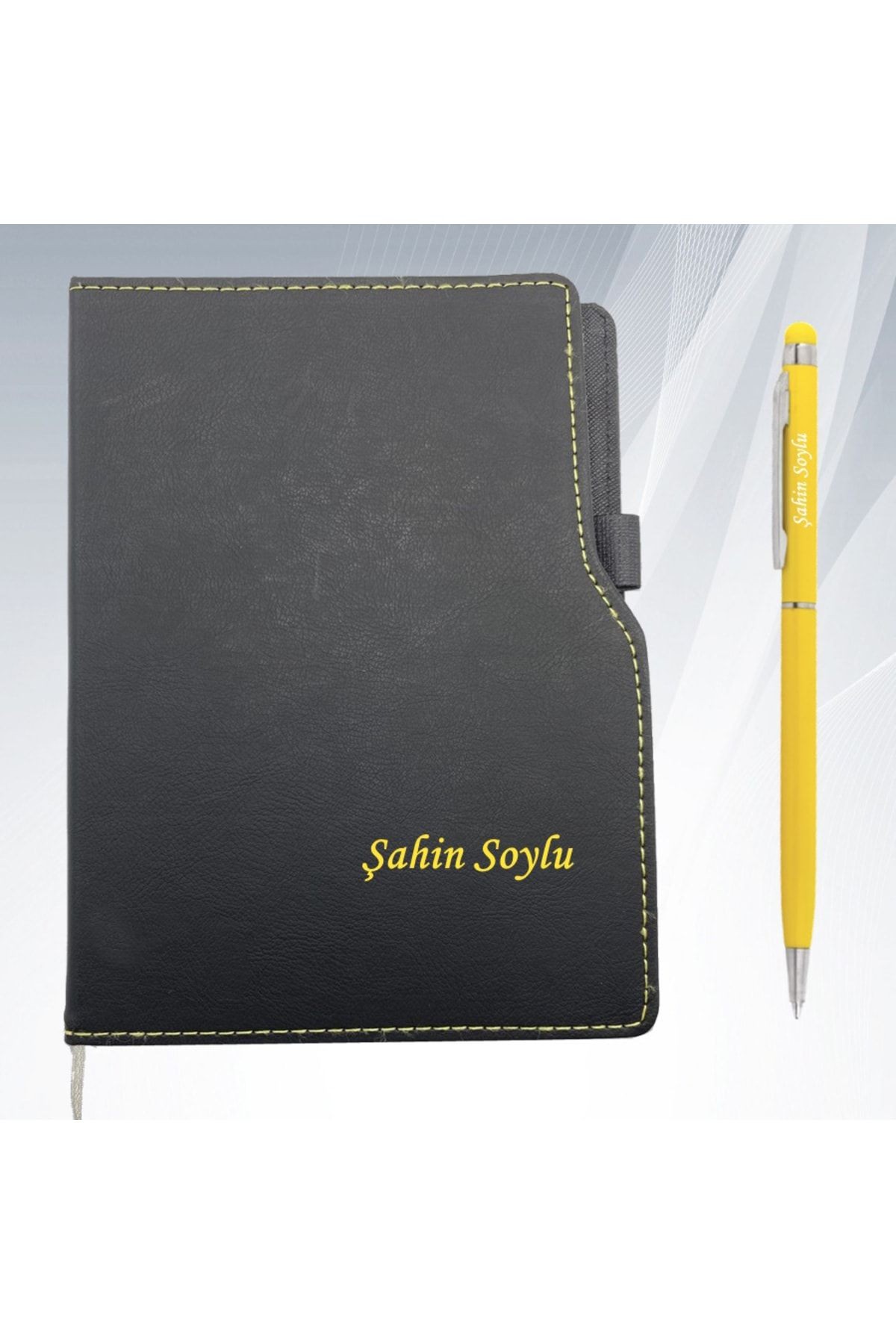 Kişiye Özel Isim Baskılı Deri Kapaklı Çizgili Defter