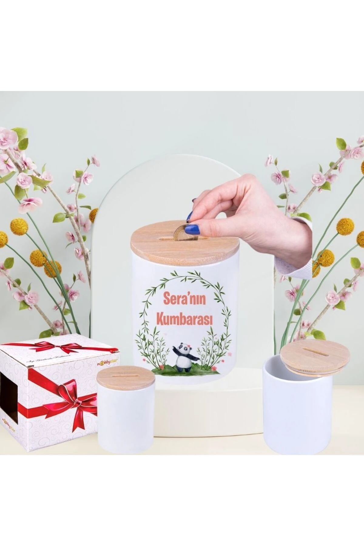 KİŞİYE ÖZEL İSİM YAZI VE RESİM BASKILI KUTULU PORSELEN KUMBARA