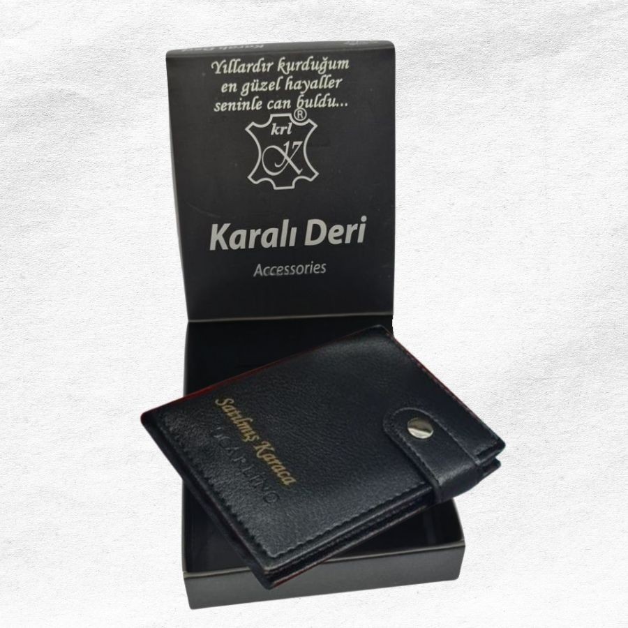 KİŞİYE ÖZEL KUTULU SİYAH ERKEK CÜZDAN