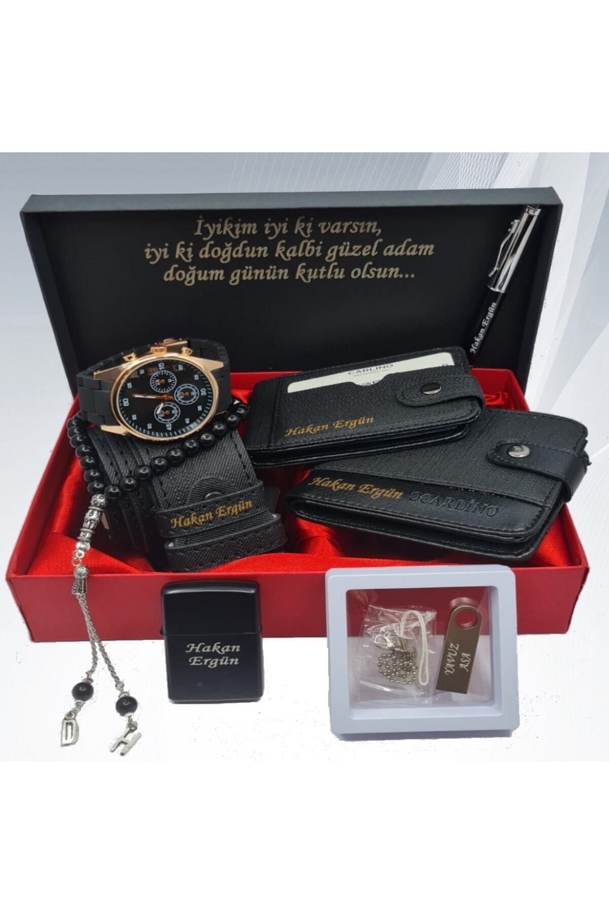 Kişiye Özel Erkek Hediye Seti(kemer-saat-cüzdan-kartlık-tesbih-çakmak-32gb Flaş Bellek-hediye Kalem)