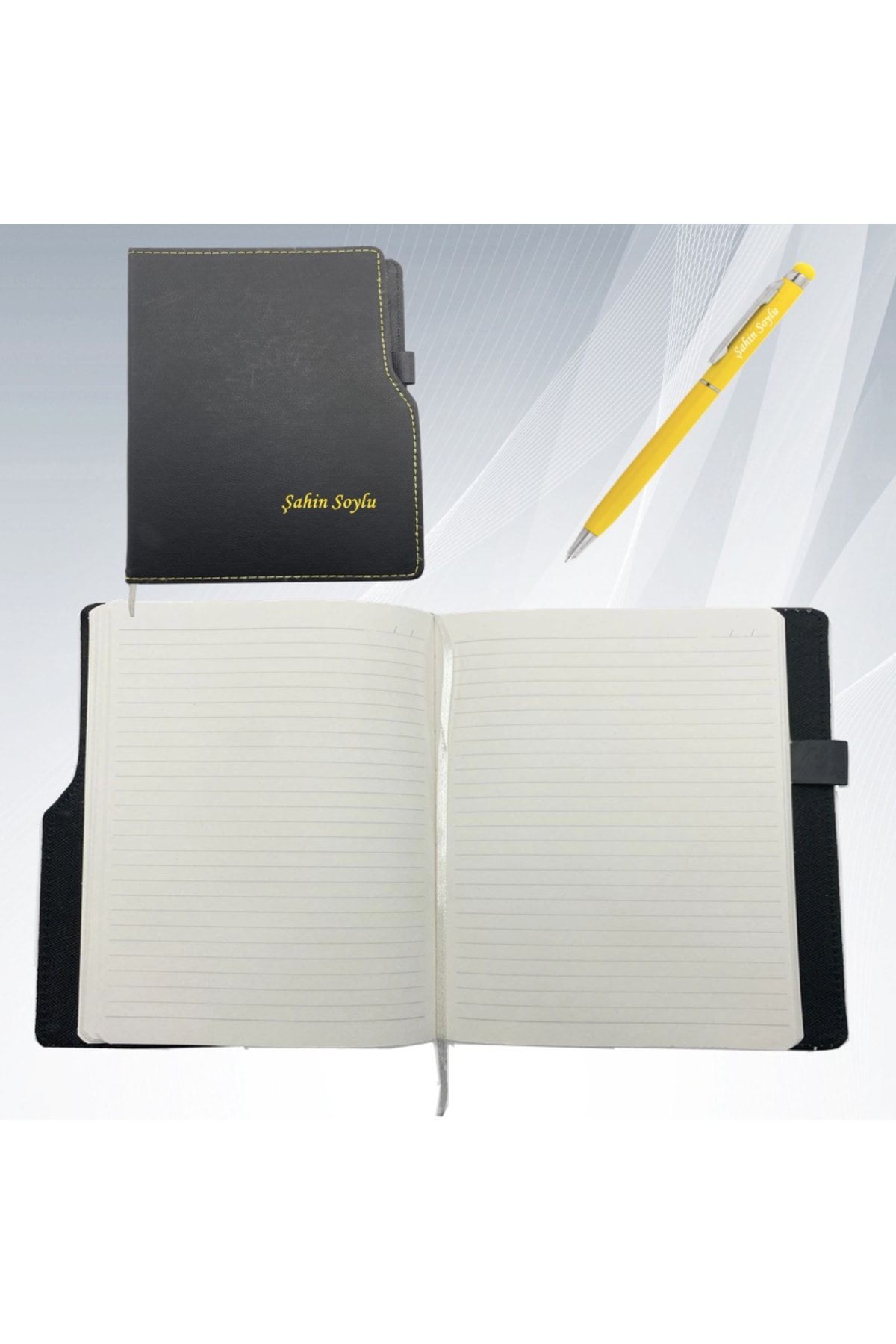 Kişiye Özel Isim Baskılı Deri Kapaklı Çizgili Defter