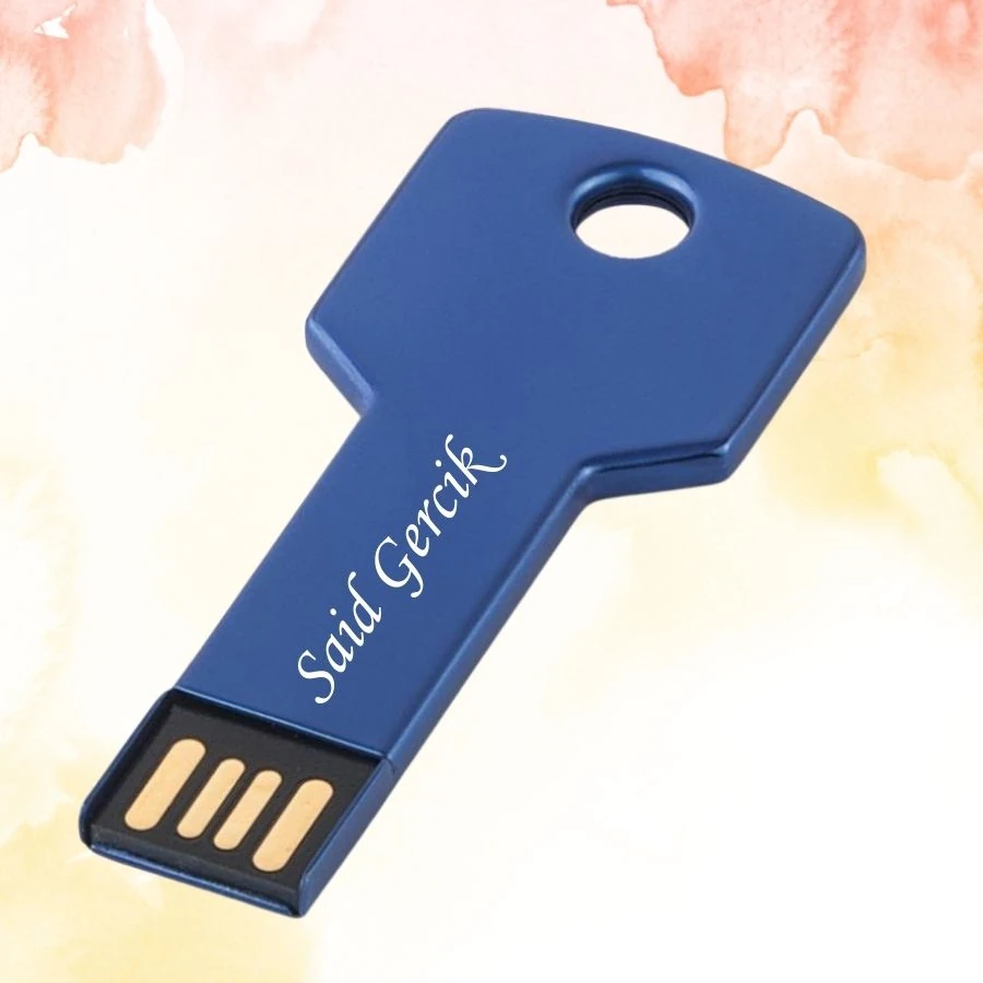 KİŞİYE ÖZEL İSİM BASKILI METAL KUTULU METAL ANAHTAR USB BELLEK 2.0 16GB - mavi