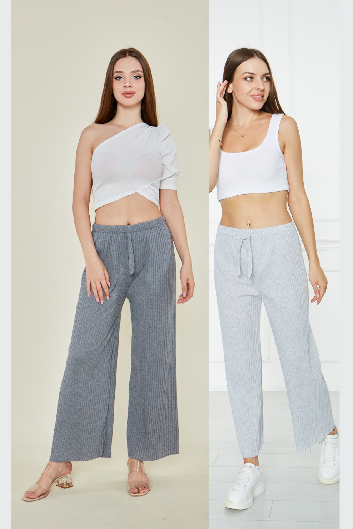 FUME-GRI 2 Adet Rahat Fitilli Pijama Altı, 2'li Rahat Pijama Altı, Rahat Pijama, Pijama Altı