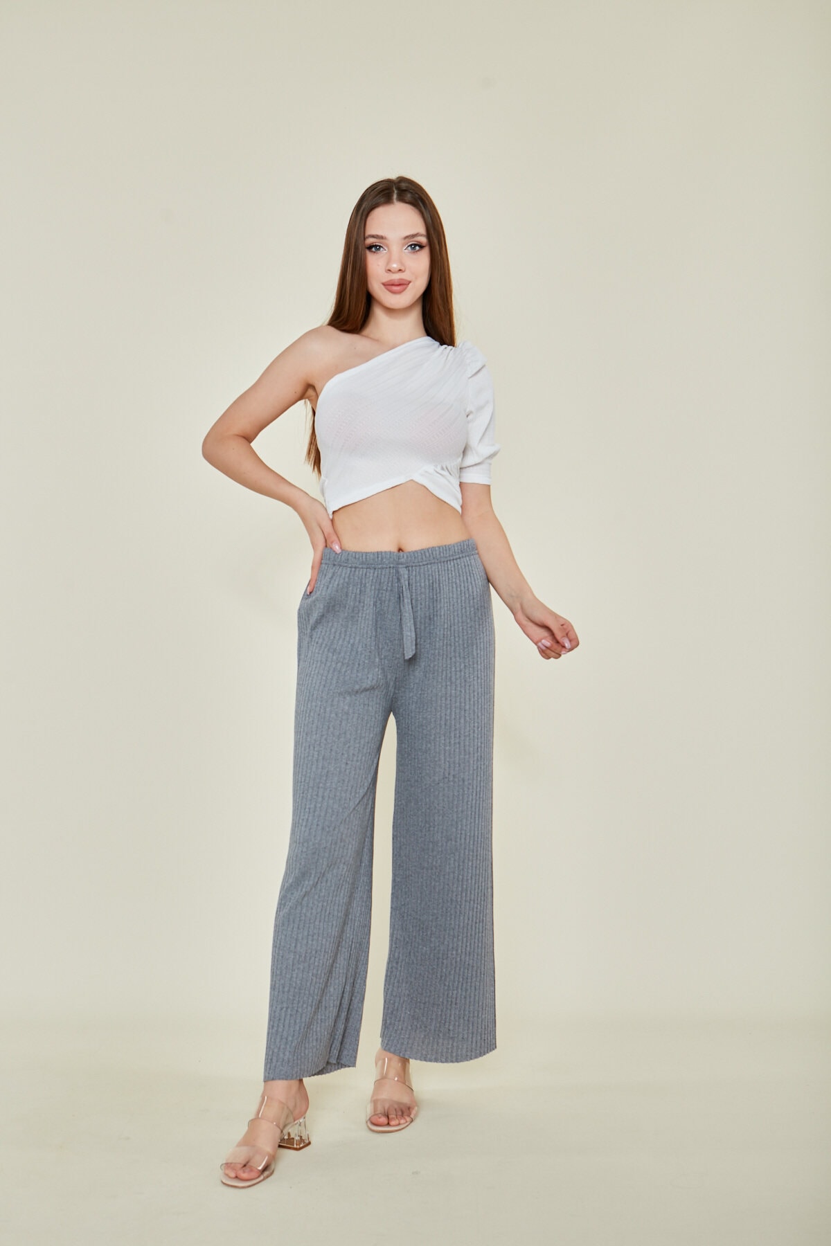 FUME-GRI 2 Adet Rahat Fitilli Pijama Altı, 2'li Rahat Pijama Altı, Rahat Pijama, Pijama Altı