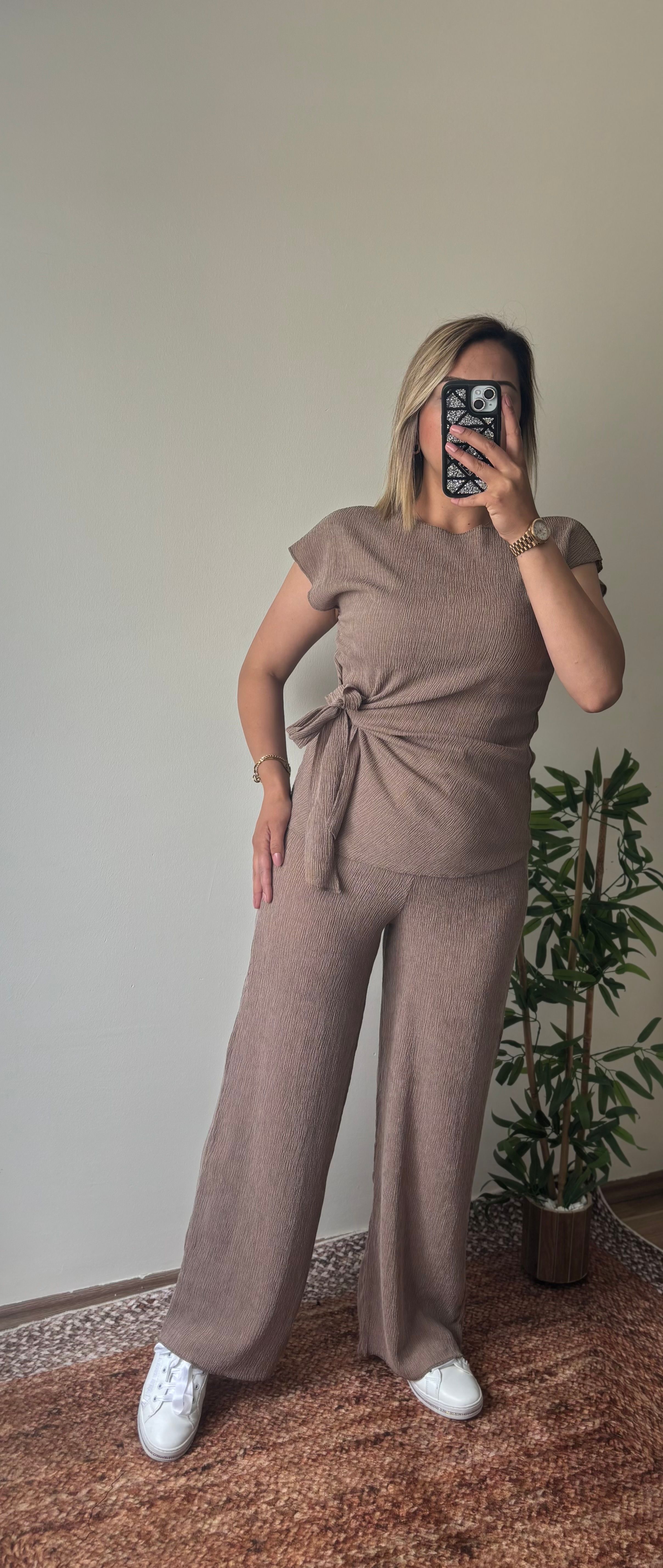 Bağlama Detaylı Bluz Pantolon Takim
