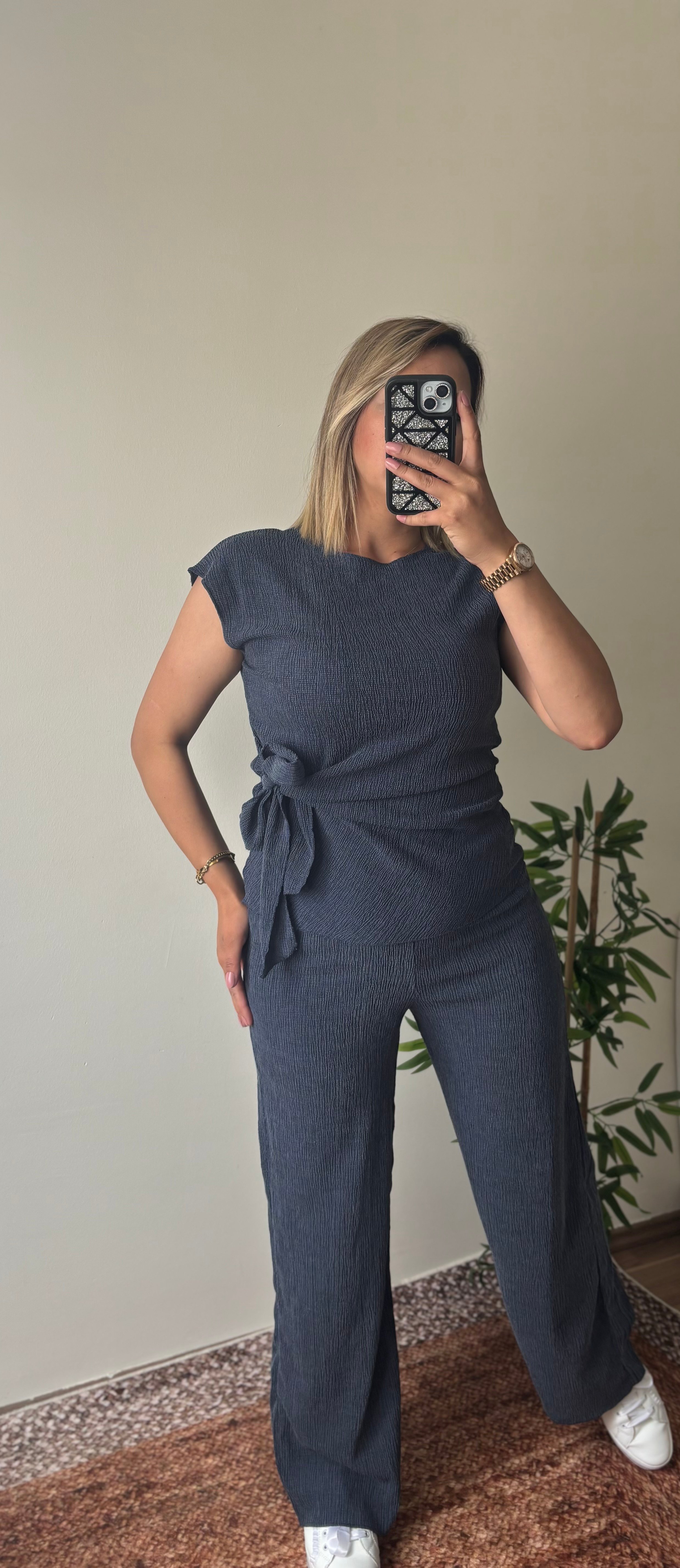 Bağlama Detaylı Bluz Pantolon Takim