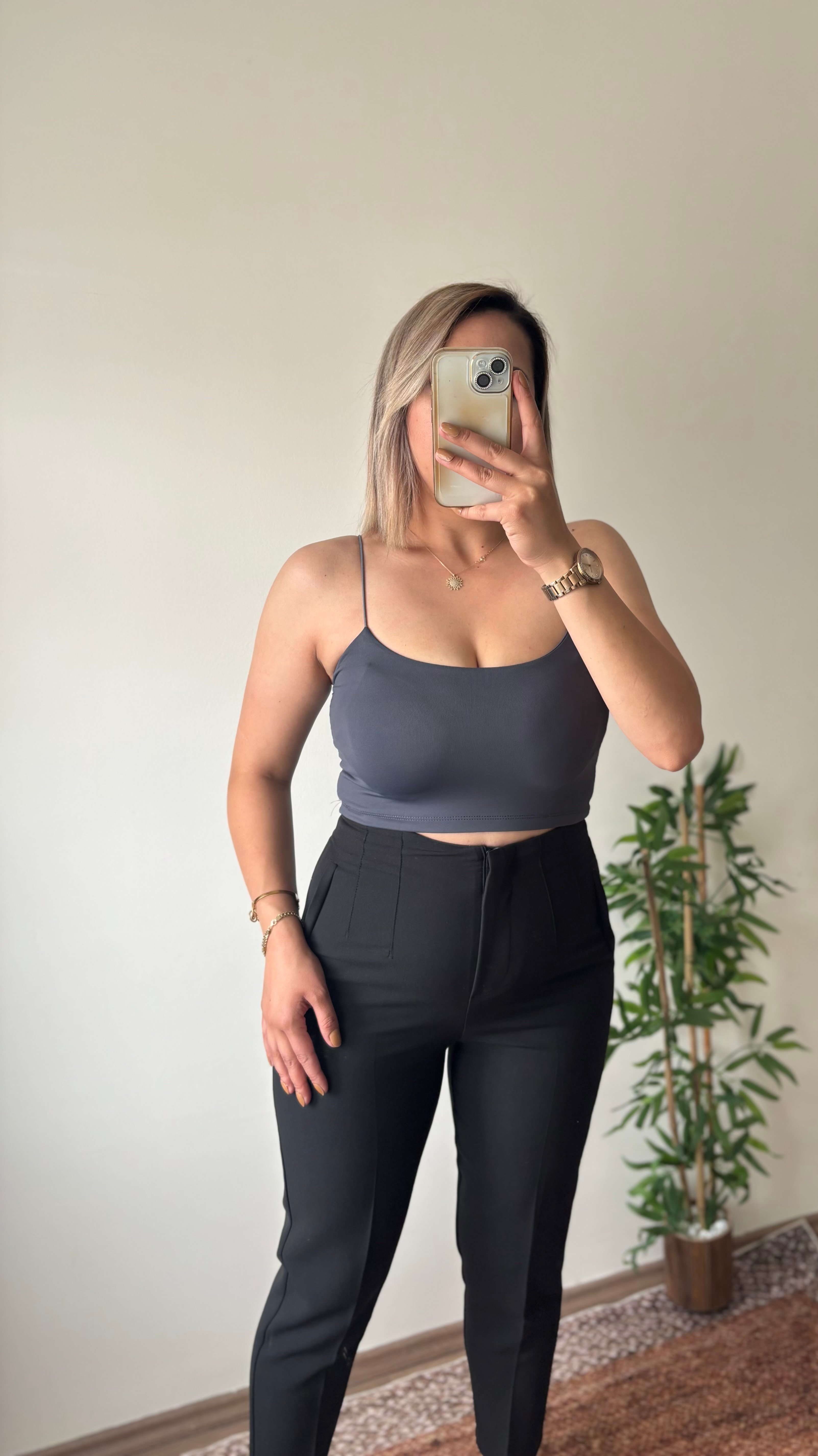 Sandy Kumaş İp Askılı Crop - antrasit