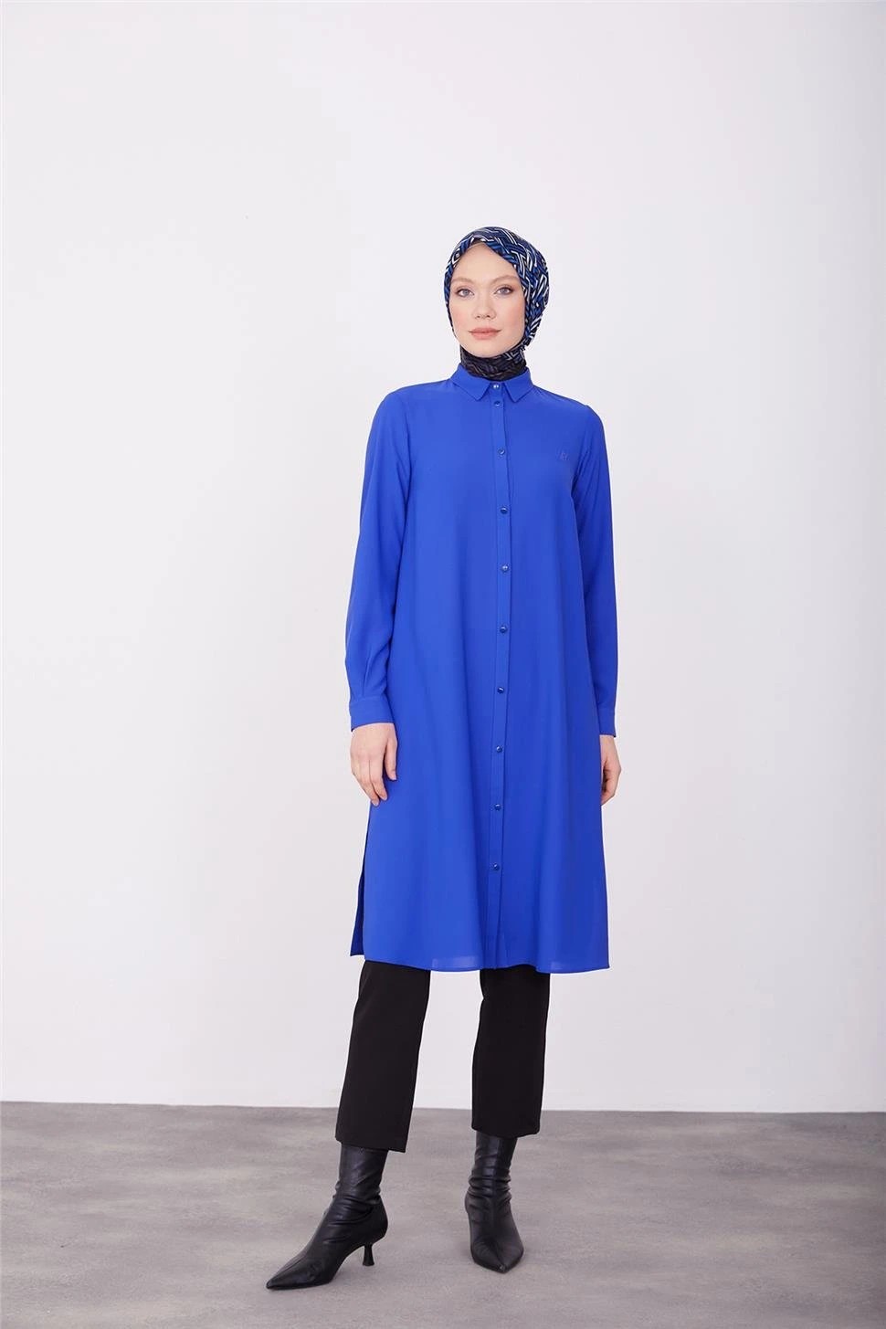ARMİNE Uzun Kollu Armine Logolu Tunik 23KH411 - SAKS MAVİSİ