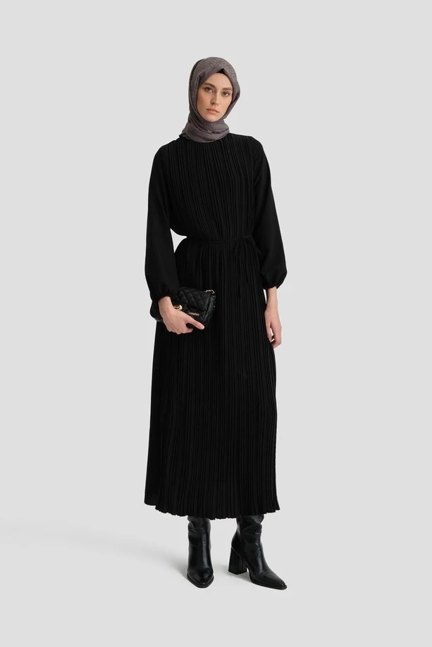 ARMİNE Piliseli Elbise 24Yd9435-1 - SİYAH