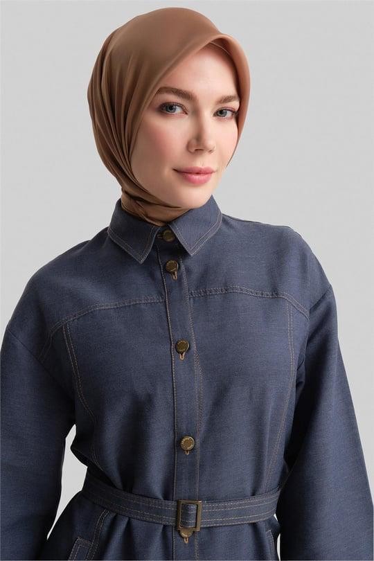 ARMİNE Kup ve Dikiş Efektli Denim Elbise 24y9804