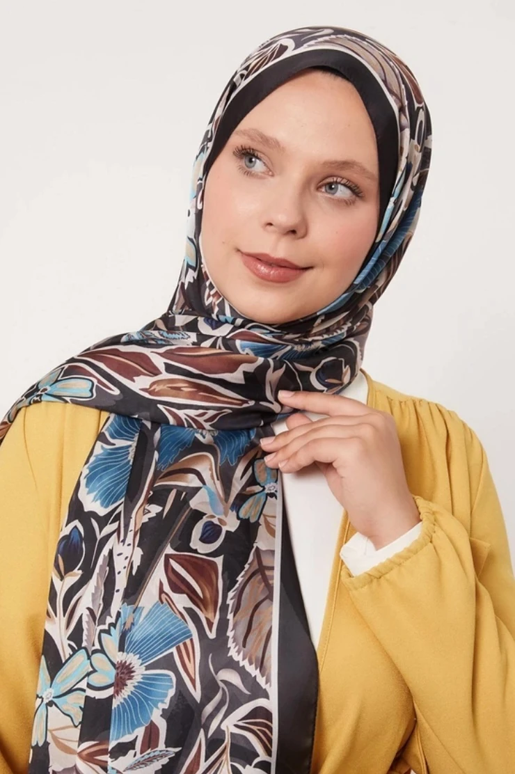 Levidor Petunya Desen Hint İpeği Şal 1079