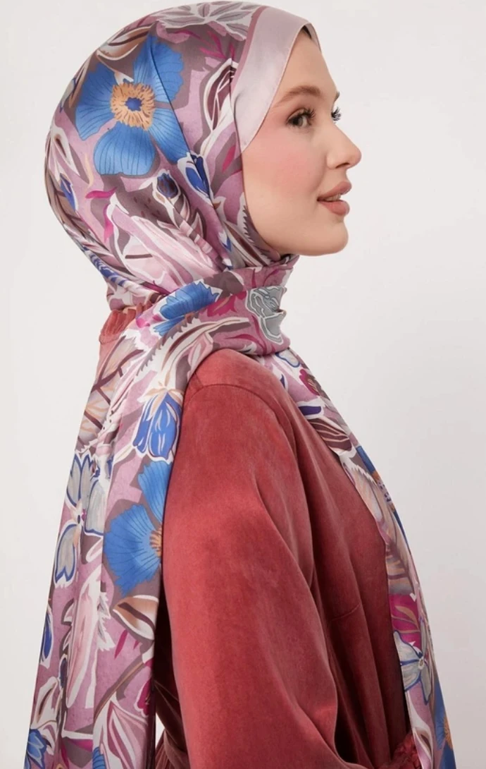 Levidor Petunya Desen Hint İpeği Şal 1082