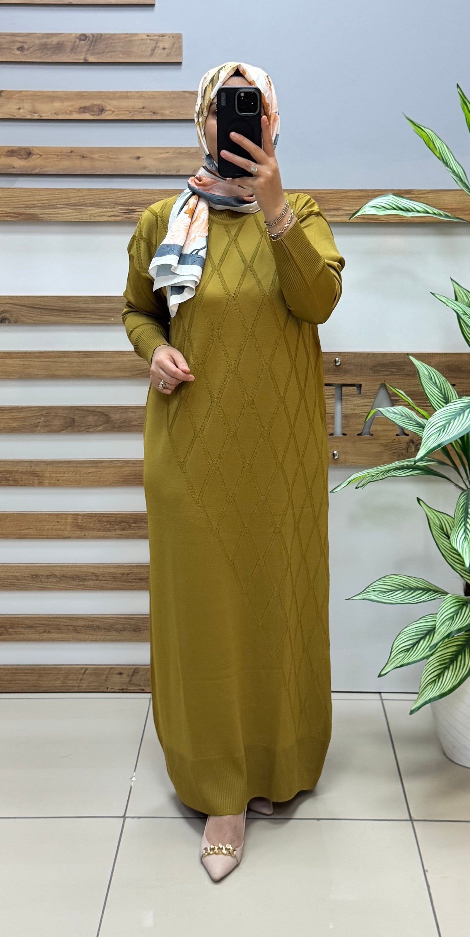 ARMİNE TREND Merserize Elbise 25YTD957 - YAĞ YEŞİLİ