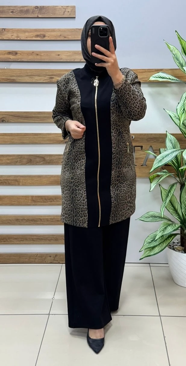 ARMİNE TREND Leopar Desenli Takım 25KT674 - SİYAH LEOPAR