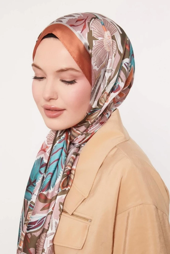 Levidor Petunya Desen Hint İpeği Şal 1081  